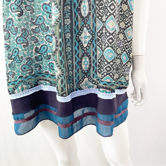 One September Anthropologie Black & Teal Paisley Sleeveless Tank Top Size XS - Picture 4 of 9